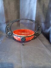 ancienne coupe à fruits centre de table art déco fer forgé verre moucheté Clichy