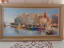 TABLEAU HUILE SUR TOILE, LE PORT DE SAINT-TROPEZ, CLOCHER N-DAME DE L'ASSOMPTION