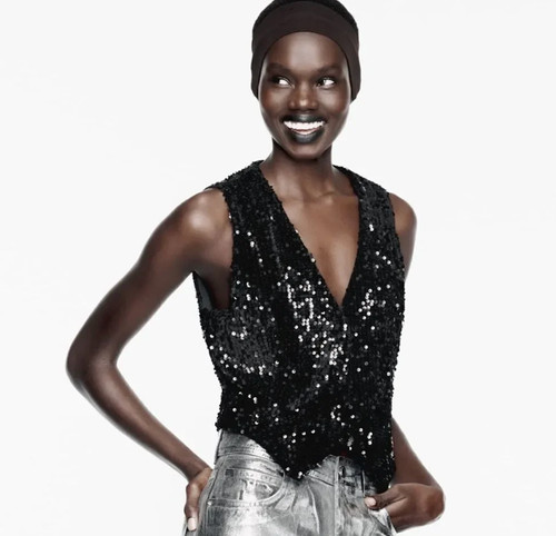 Zara black sequins stretch - zara,