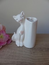 Vase en céramique chat blanc avec coeur rose, chat rétro shabby chic, chambre