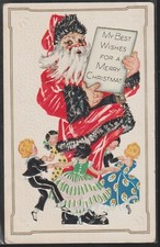 CH008 Xmas NOÊL SANTA CLAUS CHILDREN dancing around Embossed