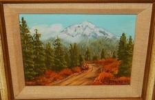 DOROTHY A BRAINERD ORIGINAL OIL ON BOARD SNOW MOUNTAIN LANDSCAPE ROAD PAINTING