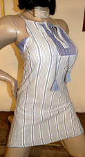 robe T36/38 d'été aspect coton rayée blanc et bleu droite légère 598*