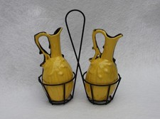 Huilier Vinaigrier Vintage Ceramique Jaune & Noir 1950