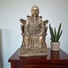 Statue empereur chinois laiton trône dragon 29cm Feng Shui Chinese