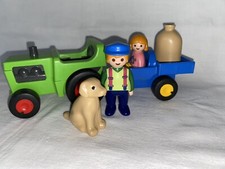 Playmobil 1.2.3 Tracteur Remorque Fermier Fillette Chien Ferme 