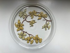 Ancien plateau plat verre émaillée  Art Nouveau floral signé Chaf école Nancy
