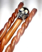 Canne De Marche Pliante En Bois Argenté Crâne 36 Pouces - Canne Artisanale