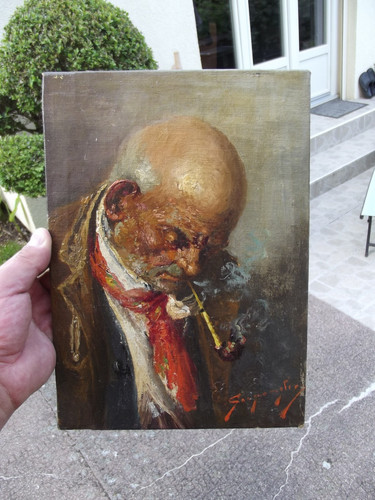 Ancien tableau huile homme - ancien, à