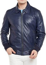 Blouson bomber à col en cuir