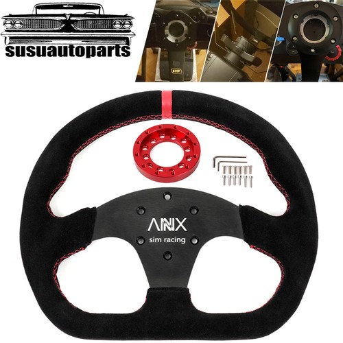 13in suede steering - suede, wheel+red