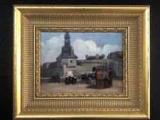 SUPERBE ancien TABLEAU PEINTURE HST BRETAGNE BRETONS CONCARNEAU H. BARNOUIN ?