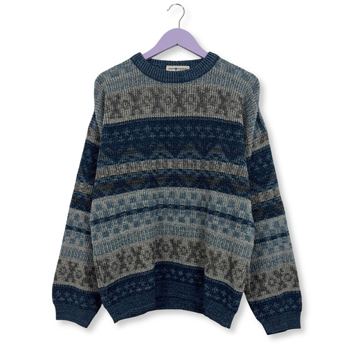 Pull vintage bleu gris - pull, et