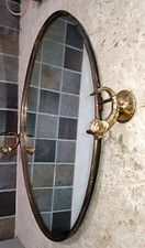 Ancien miroir mural oval aux dauphins en bronze laiton h: 60,5 cm