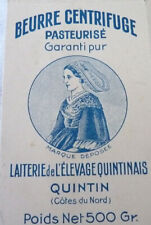 ANCIEN EMBALLAGE CARTON NEUF DE PLAQUE DE 500 GR DE BEURRE QUINTIN COTES DU NORD