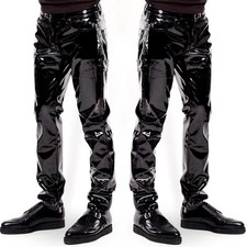 Hommes PVC Brillant Cuir Pantalon Droit Serré Pantalon Taille Haute Leggings