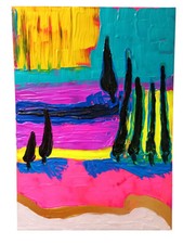 Tableau Abstrait Multicolore Paysage Coloré Fait Main Décoration Moderne