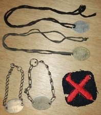 BBL2-  4 Plaques d'identité du même poilu canonnier + insigne de bras artilleur