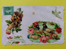 CPA Irisée FANTAISIE Découpis CHROMO Pigeon Ramier à Emile LALLAYE de CHAMPAGNEY