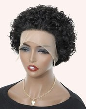 Perruque Naturelle Crépus Frisé Femme Coupe Court Bouclé Lace Wig 15cm +1 Bonnet