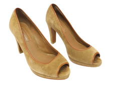 Massimo Dutti Chaussures Femmes (EU) 37 Suède Marron Peep Toe Talons Hauts Bloc