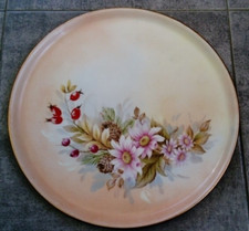 GRAND ET BEAU PLATEAU EN PORCELAINE LIMOGES réhaussé main signé Damon - TBE