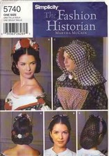 5740  PATRON SIMPLICITY ACCESSOIRE COSTUME HISTORY CHAPEAU COIFFE  TAILLE UNIQUE