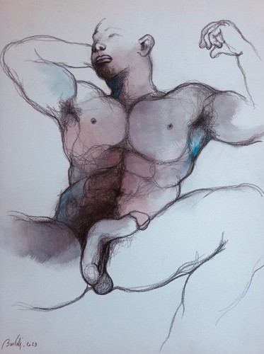 Dessin fusain homme - , nu
