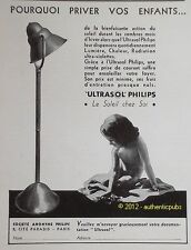 PUBLICITE DE 1932 PHILIPS LAMPE ULTRASOL A BRONZER  FRENCH AD VINTAGE