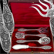 Compere French Sterling Silver Dessert Hors D'oeuvre Set 4 Pc, Box, Torches 