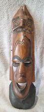 Masque africain en bois Fait Main Ht 40,5 cm Largeur 9,5 cm Avec Attache Mural