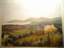 Pierre MANDONNET 1891-1970 GRANDE AQUARELLE PAYSAGE COTE d'AZUR PROVENCE MARINE