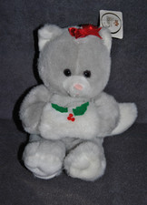 🍀Peluche Doudou Ours RUSS BERRIE Gris Noel Noeud Rouge Gui 30 Cm 100% NEUF