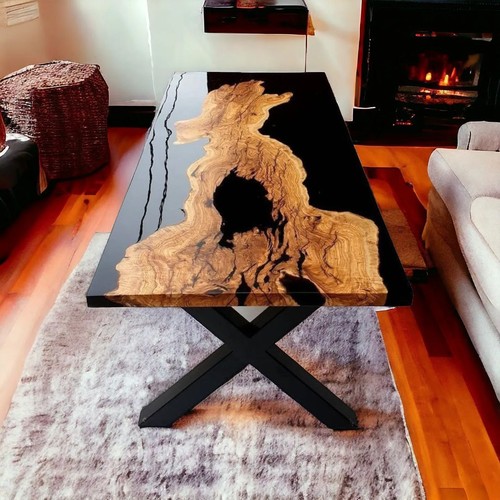 Black epoxy wood table - black,