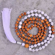 Sagesse Mala 8 mm, collier Howlite en bois de santal, 108 perles Mala, Japa Mala