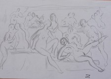 ROBERT LEPELTIER (1913-1996) SCENE EROTIQUE A LA MAISON CLOSE VERS 1950-60 (74)