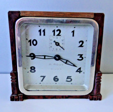 Réveil ancien mécanique A. ROUX à Dijon  Bakelite marron et bois style art déco