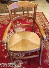 fauteuil paillé style louis XV en merisier blond époque milieu XXème