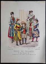1891 - Gravure ancienne de Mode - Costumes fin XIXe siècle - Bavaroise, Breton