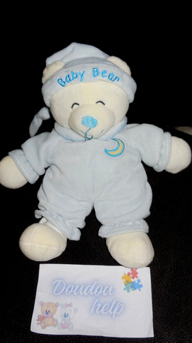 Doudou peluche ours - ours, bleu