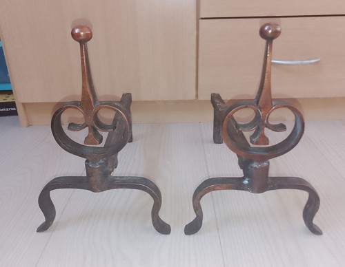 Ancienne paire chenets fer - paire,