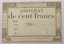 Billet ASSIGNAT DE CENT FRANCS 1795 Signé HENRY (Signature N°27/50)