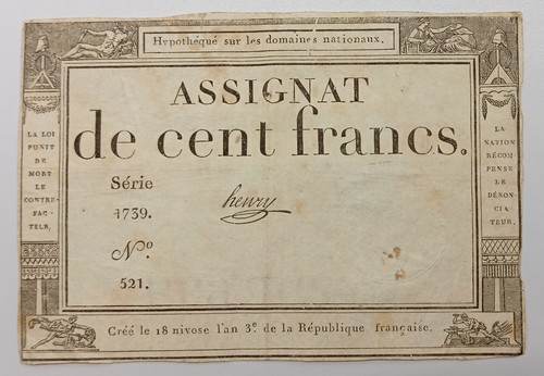 Billet assignat cent francs - de,
