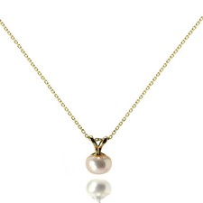 Collier en Or Jaune 9 Carats et Pendentif Perle de Culture Blanche 6mm