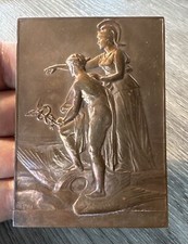 plaque medaille Ancienne  - « Hermès Et Minerve » - Bronze Par Pillet