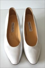 MARIO CERUTTI Escarpins Vintage Tout Cuir Blanc Nacré Brillant  38.5   TBE