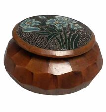 Bonbonnière Vintage Boîte en Bois Faceté Sculpté d'IRIS bleu