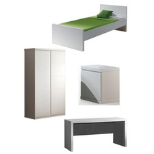Pack - Lit Enfant, Chevet, Armoire & Bureau "Lara" 90x200cm Blanc