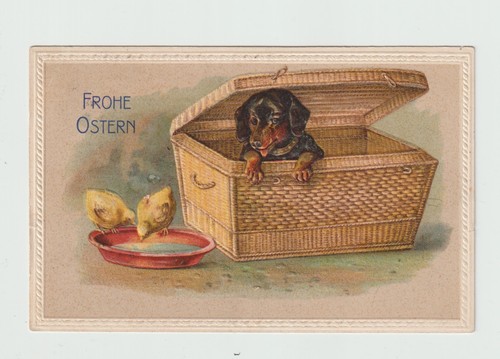 Pâques chien teckel cpa - chien,