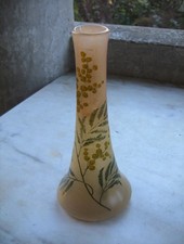 Legras Joli petit vase en verre émaillé de mimosas